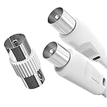 D.A.Y. Republic 5m TV Aerial Coax Cable with Female Adapter - Coaxial Satellite Antenna AV Lead Male to RF Connector Extension Silver FreeView, FreeSat, Sky Box, BT