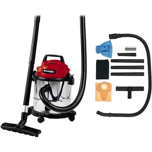 Einhell Nass-Trockensauger TC-VC 1812 S (1250 W, 180 mbar, 12 l, Edelstahlbehälter, umfangreiches Zubehör) + Einhell Schmutzfangsack 12 Liter für Nass-Trockensauger 5er-Set