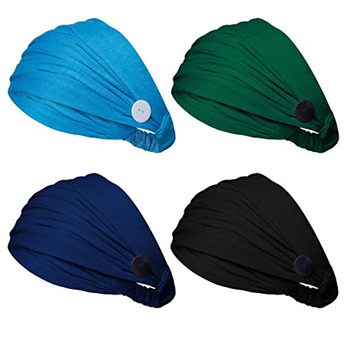 4 Pack Womens Headband with Buttons Elastic Workout Hair Bands Head Wrap Ear Protection Holder Ear Savers Gifts,Multi01