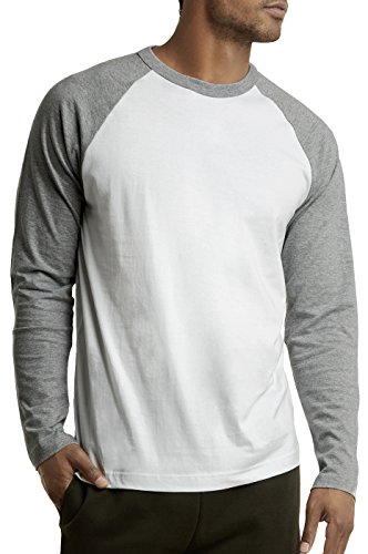 DailyWear Mens Casual Long Sleeve Plain Baseball Cotton T Shirts (LT.Grey/White, XLarge)