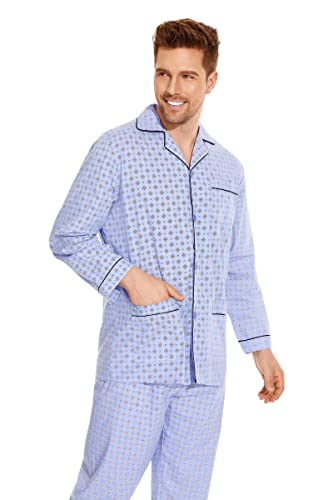 GLOBAL Mens Pajamas Set, 100% Cotton Woven Drawstring Sleepwear Set with Top and Pants/Bottoms2