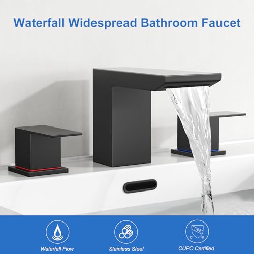 RUMOSE Bathroom Faucets 3 Hole Black Bathroom Sink Faucet with Drain by RUMOSE - Used condition - Image 9