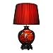Lampara de mesita de noche Lámpara de escritorio de la cabecera de cerámica de estilo chino con glaseado de oro negro Peony Cerámica Roja Pantalla plisada Rojo Estilo Chino Cerámica Lámpara de mesa La
