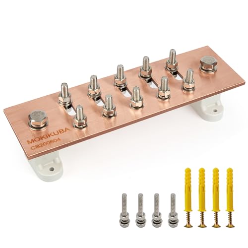 Pure Copper Ground Bar Kit- Adjustable Wall Mounted Copper Bus Bar with UL Material BusBar Insulator T Posts (Smart Copper Bar 1/4
