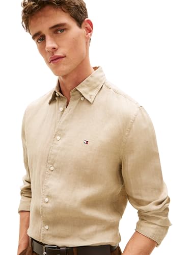 Image of Tommy Hilfiger Men's Long Sleeve Casual Linen Button Down Shirts in Regular Fit