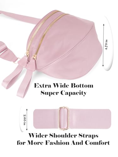 Image of Pure Colour Crossbody Bag Bum Bag for Women,Spacious Purse Fanny Packs Belt Bag,Oversized Bum Bag (Colour Bum Bag-Pink)