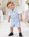 SANGTREE Baby Boy Suit Wedding Ring Bearer Outfits Vest Short Sleeve Bowtie Shirt Suspender Summer Gentleman Shorts Sets Linen Blue01 18-24 Months = Tag 90