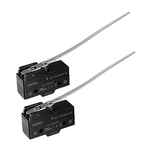 uxcell XURUI Authorized 2PCS XZ-15HW24-B SPDT NO+NC Long Steel Wire Lever Micro Limit Switch with Screw Terminals