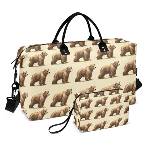 Brown Bear Animal Travel Duffle Bag Gym Bag Weekender Bags with Toiletry Bag Travel Trip Tote Bag