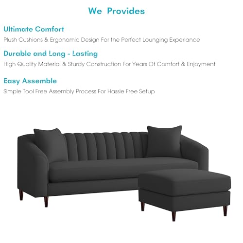 Image of Casaliving Doraldo 4 Seater L Shape Convertible Sofa Set for Living Room, 3 Seater & Ottoman Modular Sectional Couch for Small Space (Black Colour) Fabric