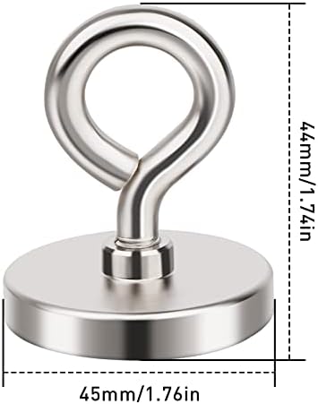 Fishing Magnets, 90 KG(200 LB) Pulling Force Strong Magnet Fishing, Neodymium Rare Earth Magnet with Lifting Eye-Bolt, Super Strong Round Magnet for Retrieving Items in Lake, Beach -1.76 inch Diameter