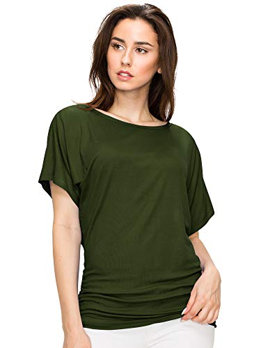 Made By Johnny MBJ WT817 Womens Dolman Drape Top with Side Shirring XXXL Olive
