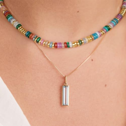 Beaded Necklace for Women, Colorful Boho Beach Handmade Bead Choker, 14K Gold Plated Stackable Bohemian Multicolor Natural Stone Necklace3