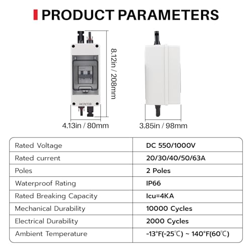 Image of Solar Disconnect Switch 50A 550V DC with Miniature Circuit Breaker, IP65 Outdoor Waterproof Disconnect Box for RV, Solar Panel and Off-Grid System(50A 550V)