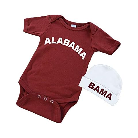 PandoraTees Short Sleeve Onesie & Cap Set - Alabama (3-6m, Maroon) Cover