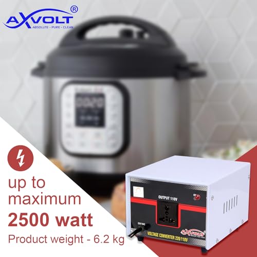 Image of Axvolt Crysta 2500W Copper Step Down Voltage Converter | 220V-240V to 110V-120V Heavy Duty Transformer | Use USA, Canada & Japan Appliances in India | Universal Socket | 2-Year Warranty