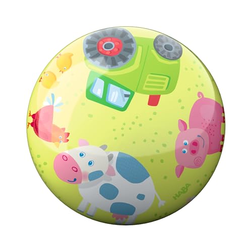 HABA Kinderball Bauernhof-Tiere – 22 cm, mit Ventil, robuster Kunststoff, bunter Spielball für drinnen & draußen, ab 2 Jahren – 2012745001