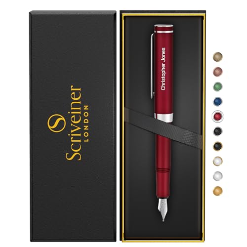 Scriveiner Personalized Luxury EDC Fountain Pen (Medium), Stunning Matt Red