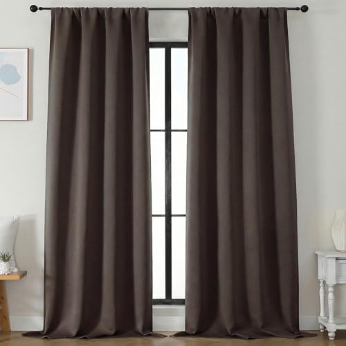 Image of Simplebrand Blackout Extra 10ft Curtains for Patio 120 Inches Long 2 Panels Set, Solid Thermal Insulated Energy Saving Rod Pocket Window Treatment Curtains Blackout Drapes, 50 inch Wx120 L, Chocolate