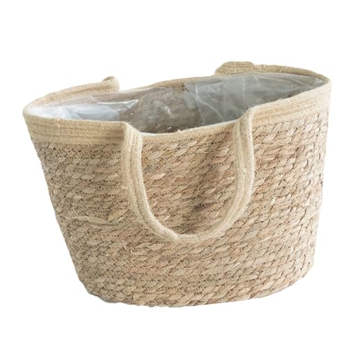 UKCOCO Panier Rond Tissé Main Paille pour Fleurs et Plantes Corbeille de Rangement Portable pour Intérieur et Extérieur Petit Panier de Jardin Multifonctionnel