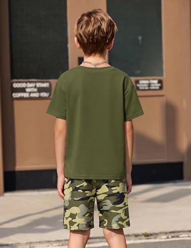 Image of Arshiner Boys Drop Shoulder T-Shirt & Drawstring Waist Shorts Summer Casual Outfits (5-12 Years)