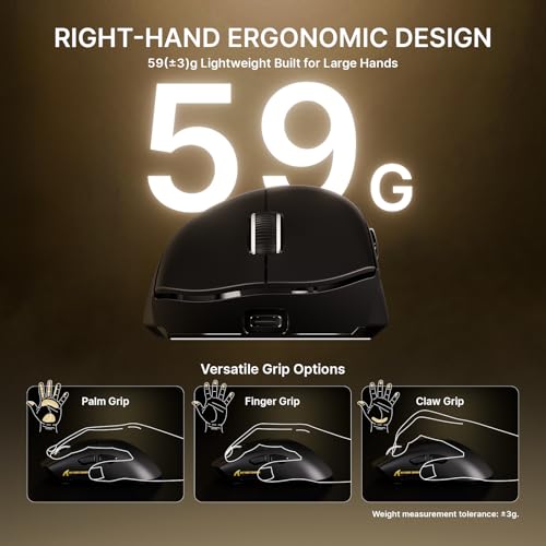 Image of ATTACK SHARK V8 8K Wireless Gaming Mouse Whit 42000 DPI-PAW3950 MAX Sensor-59g Lightweight-Nordic54L15 MCU-400h Battery Life, Triple Modes,Gaming Accessories for PC /Laptop /Mac (Black)
