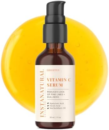 InstaNatural Vitamin C Face Serum, Brightens, Hydrates and Reduces Signs of Aging, with Vitamin C, Hyaluronic and Ferulic Acid, 1 FL Oz