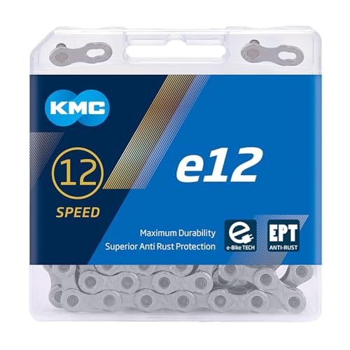 KMC Fahrradkette, 12-fach, E-Bike geeignet, 130 Glieder, EPT Antirost, inkl Missinglink, e12 silber