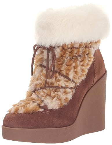 Jessica Simpson Women's Myina Wedge Fur Bootie Ankle Boot, Tobacco, 8.5