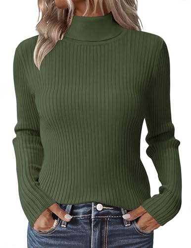 Zeagoo Turtleneck Sweater Women Casual Fitted Underwear Knit Long Sleeve Fall Sweaters Army Green
