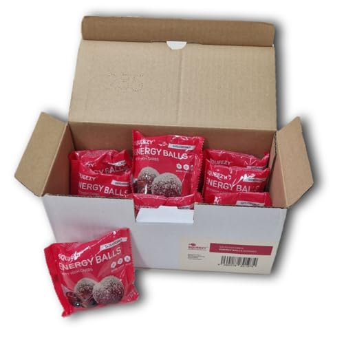 Squeezy Energy Balls (Dattel/Kokosnuss) 10x50g – High-Carb Ausdauersnack mit 71 g Kohlenhydraten | Mit Natrium & Kalium | Fettarm | Kompostierbare Verpackung | Ideal für Sport & unterwegs