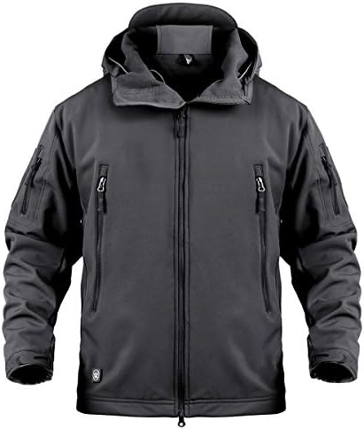 ReFire Gear Mens Army Special Ops Military Tactical Jacket Softshell Fleece Hooded Outdoor Coat,Black,X-Large