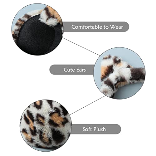 Luckybunny Girls Leopard Faux Fur Earmuffs Ear Warmers Winter Warm Plush Ear Covers For Indoor And Outdoor (Foldable Style- Leopard B) #TOP2