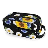 RPLIFE Kosmetiktasche mit Sonnenblumen-Motiv, wasserabweisend, Organizer, ästhetische Kosmetiktasche mit großer Öffnung für Damen, Schwarz