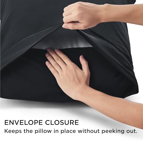 Bedsure Pillow Cases Standard Size Set of 4 - Black Brushed Microfiber Pillowcases 4 Pack, Super Soft and Cozy Pillow Case Covers with Envelope Closure, Wrinkle, Fade and Stain Resistant, 20x26 Inches