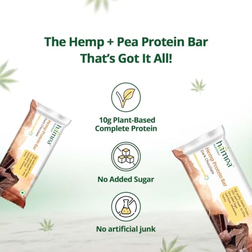 Image of Hampa Hemp protein Bar 50g | Dark Chocolate Flavour | 10g Plant Protein | No Whey, Vegan Friendly | No Added Sugar, Sweetened with Dates | Anytime Snack with Edestine Protein | Pack of 6