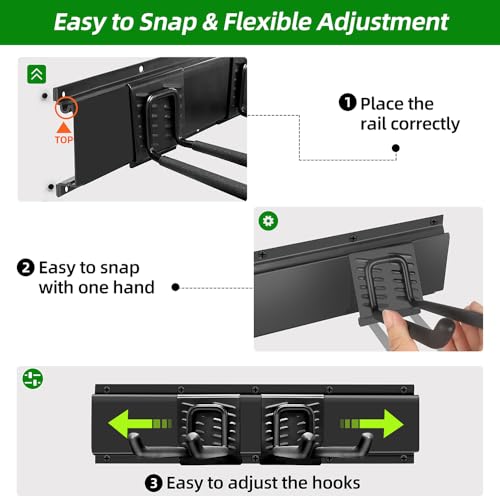 Image of PIYILO Garage Organization, Garage Wall Organizer with 48 inches Rails and 6 Hooks, Tool Organizers Heavy Duty, Shovel Holder Wall Mount Max Load 360 LBS, Sturdy Garden Tool Rack for Folding Chairs