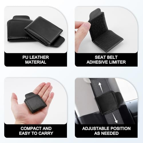 4er Set Auto Sicherheitsgurt Versteller aus PU Leder, Universal Gurt Clip mit Klettverschluss für Erwachsene und Kinder, Schutz für Schulter und Nacken, Hitzebeständig, Komfortabel (Schwarz)