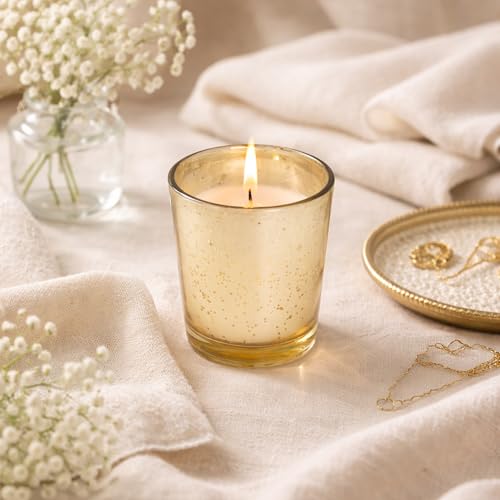 Image of Hosley Set of 24 Gold Mercury Filled Glass Votive Candles. Ideal Gift for Weddings, Bridal Showers, Parties, Home Decor, and Special Events