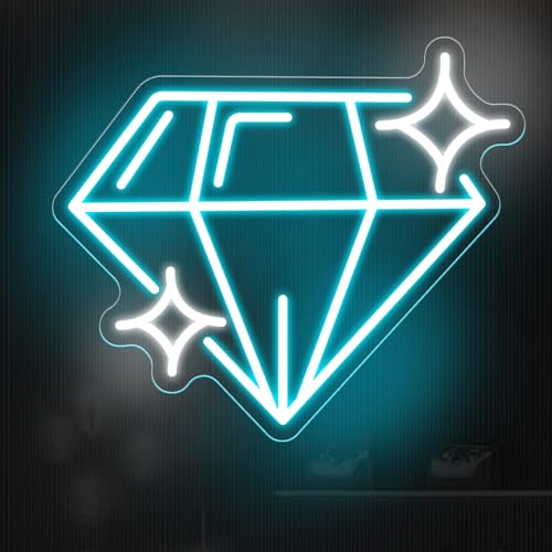 Image of Diamond Neon Sign Alluring Brightness Sparkling Sapphire Diamond LED Light | USB Powered Dimmable LED Light for Jewelry Makeup Stores Bars Parties & Home Decor Gift for Lover 13 inchx14.8 inch