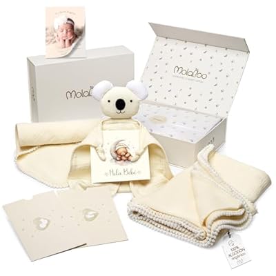 MolaBoo® Canastilla Bebe Recién Nacido 100% Algodón Orgánico – Cesta Bebe Premium Niño y Niña con 6 Regalos: Manta Muselinas Doudou Bebé Paño Lactancia y Accesorios - Perfecto Regalo Recién Nacido