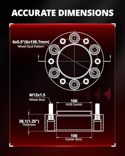 Image of EVIL ENERGY 6x5.5 Wheel Spacers 1.25 inch, 106 mm Bore Hubcentric M12x1.5 Studs