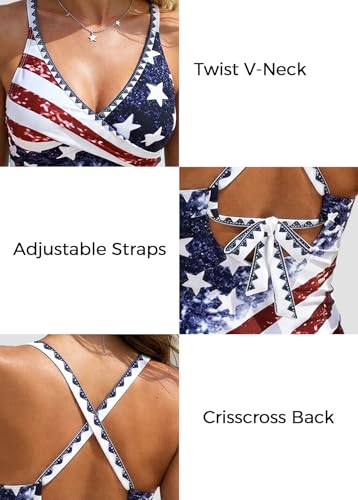 Image of ROSEWE Two Piece Tankini Swimsuits for Women, Tummy Control Bathing Suit with Skirt, V-Neck Swimdress