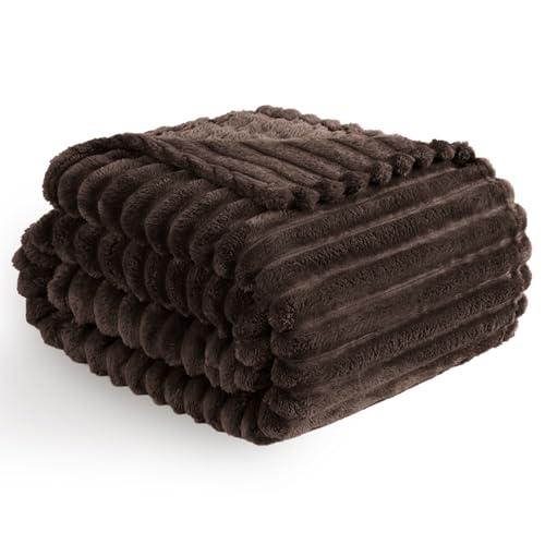 Vessia Flannel Fleece Throw Blanket for Couch, Sofa, Bed, 300GSM Striped Brown Throw Blanket for Kids, Super Soft Warm Cozy Lightweight Home Decor for All Seasons 50x40 inches