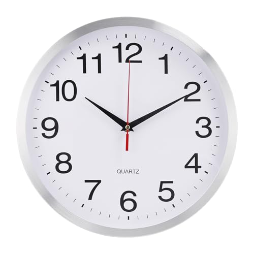 bakbrand Wall Clock Metal Frame Silent Non-Ticking Round Indoor Clock Analog Battery Operated Modern Stainless Steel Wall Clocks for Office, Hotel, Bedroom, Living Room (Silver-Metal Frame, 12inch) by bakbrand - Used condition - Image 2