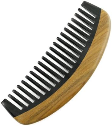 Crystalmood Buffalo Horn Wide-Tooth Dome Hair Comb with Lignum-vitae Wood Frame