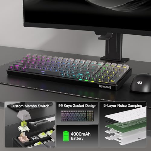 Image of Redragon K744 GB PRO 99 Keys Wireless Gasket RGB Gaming Keyboard, 3-Mode Mechanical Keyboard w /Hot-Swap Socket, Gradient PBT Keycaps & 5-Layer Noise Dampening, Custom Linear Switch