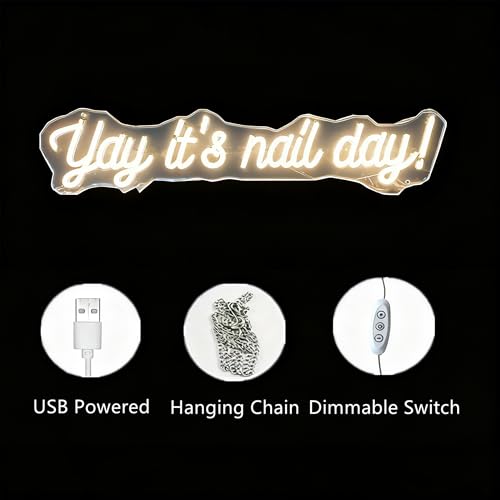 Image of Yay It's Nail Day Neon Sign for Wall Decor 16.5x6.3In | Dimmable Neon Sign for Home Shop Spa Beauty Nails Cosmetic Salon Wall Decor,Nail Room Decor Acessory,USB Powered