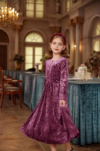 GRACE KARIN Girls Long Sleeve Velvet Dress Midi Fall Vintage Party Holiday Dresses for Kids 5-12Y2