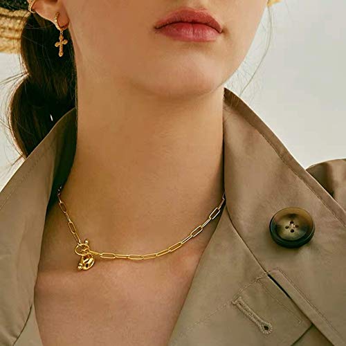 Image of Handmade 14K Gold Plated Simple Delicate Ornate Circle Bar and Cross Choker Necklace for Womens, Brass Silver Brass, Unknown